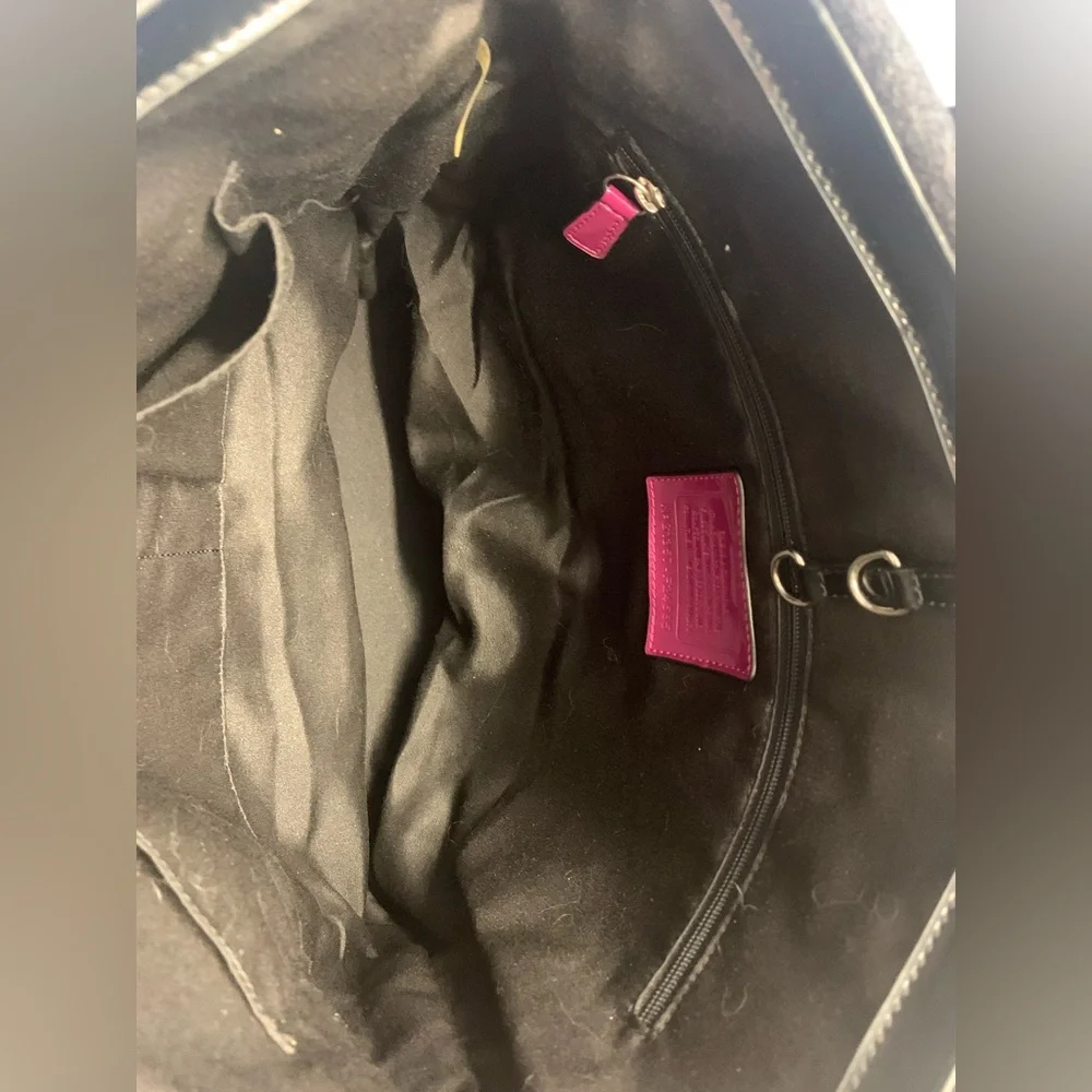 Coach Heritage North/South Stripe Black & Purple Wool Tote